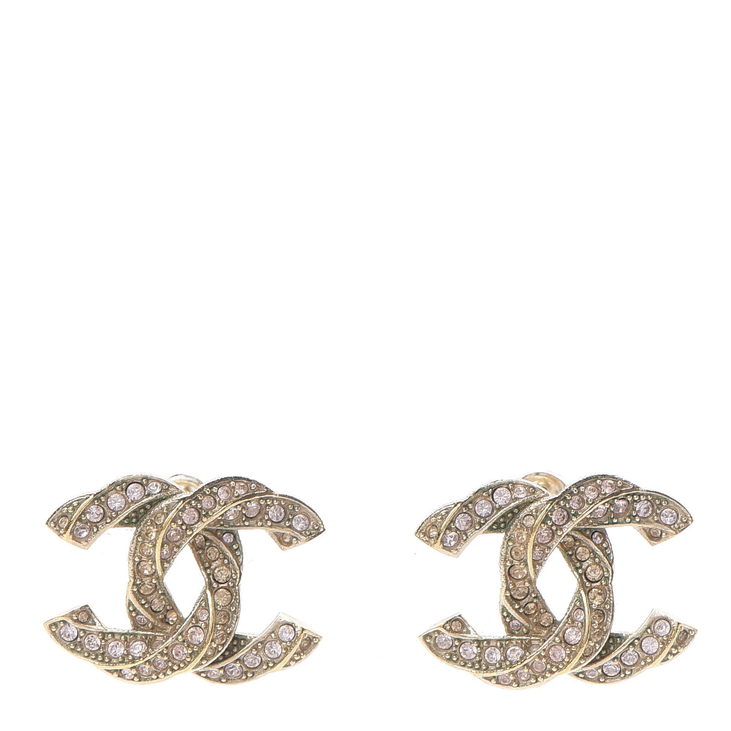 Chanel Crystal Twisted CC Earrings Light Gold Pale Pink 1 of 7