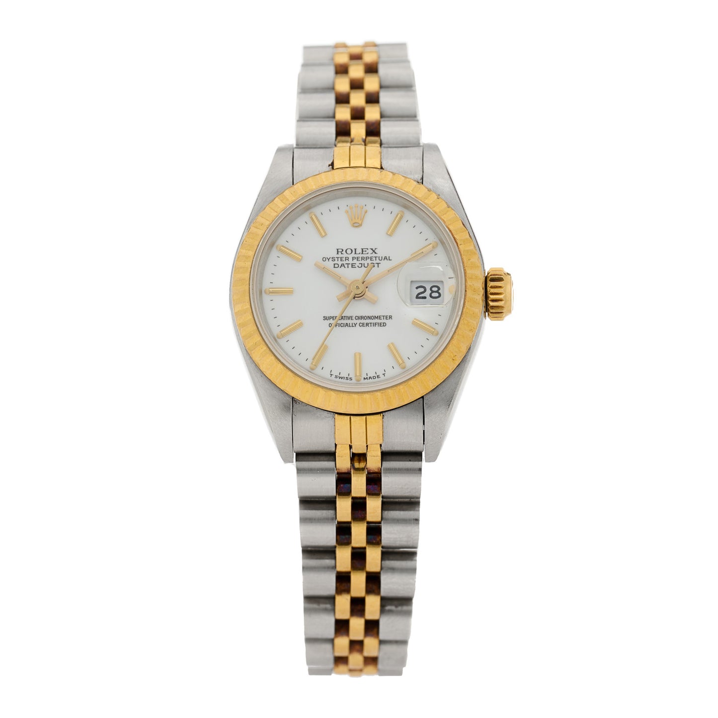 Stainless Steel 18K Yellow Gold 26mm Oyster Perpetual Datejust Watch White 69173