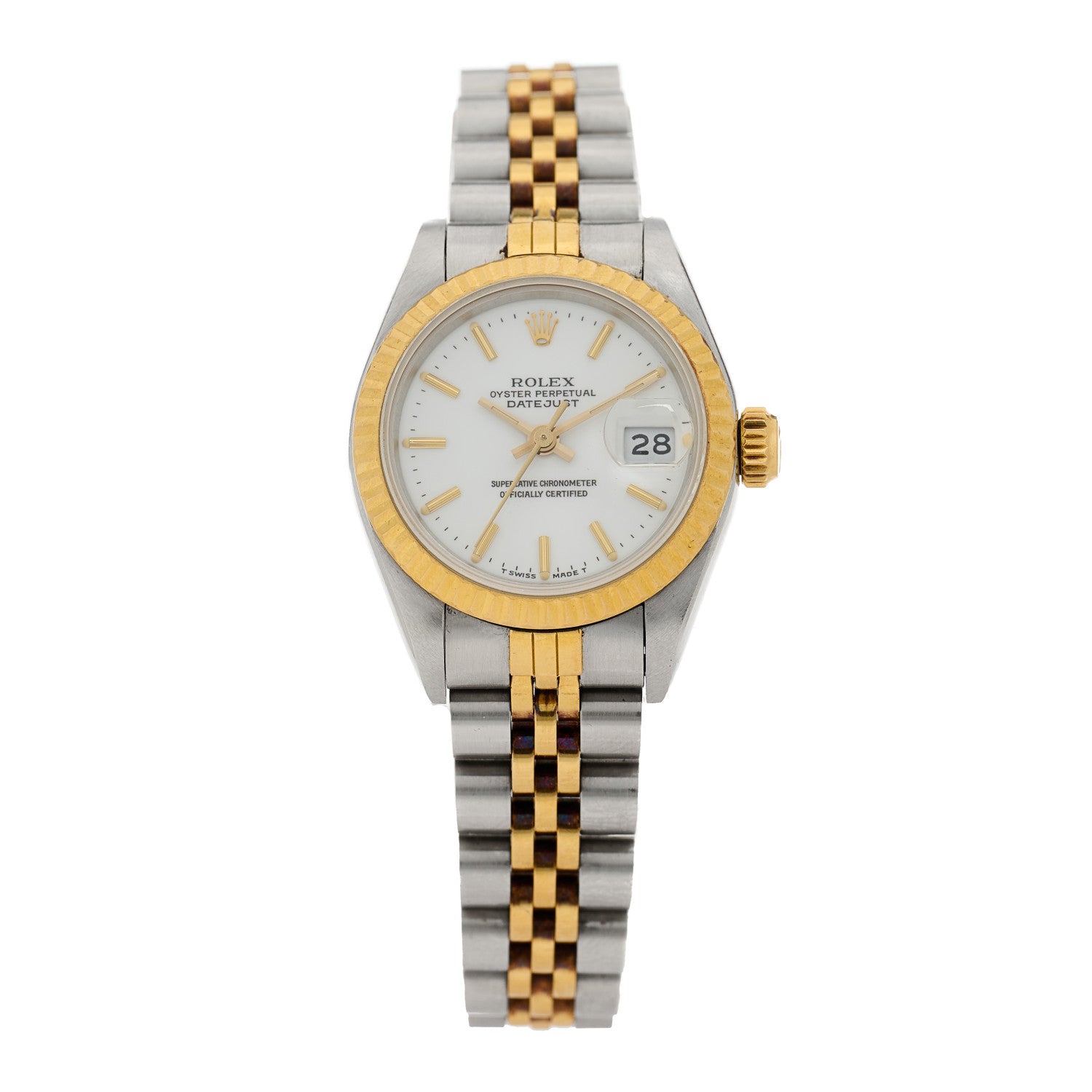 Rolex Stainless Steel 18K Yellow Gold 26mm Oyster Perpetual Datejust Watch White 69173 1 of 5