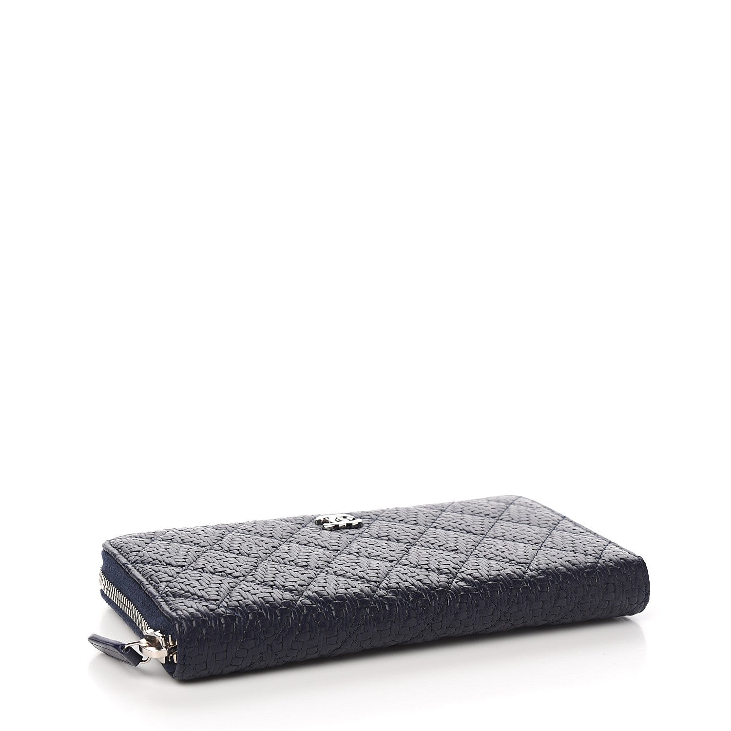 Chanel Woven Lambskin Quilted Large Zip Around Wallet Navy 3 of 8