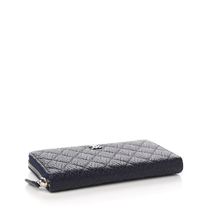 Chanel Woven Lambskin Quilted Large Zip Around Wallet Navy 3 of 8