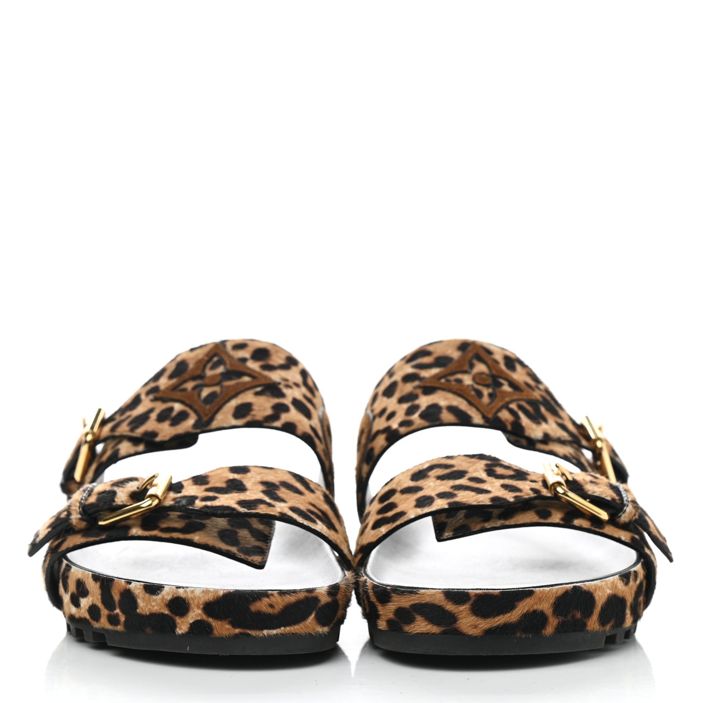 Calfskin Pony Hair Leopard Bom Dia Mule Sandals 41 Cognac Brown