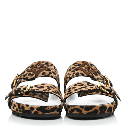 Louis Vuitton Calfskin Pony Hair Leopard Bom Dia Mule Sandals 41 Cognac Brown 2 of 8