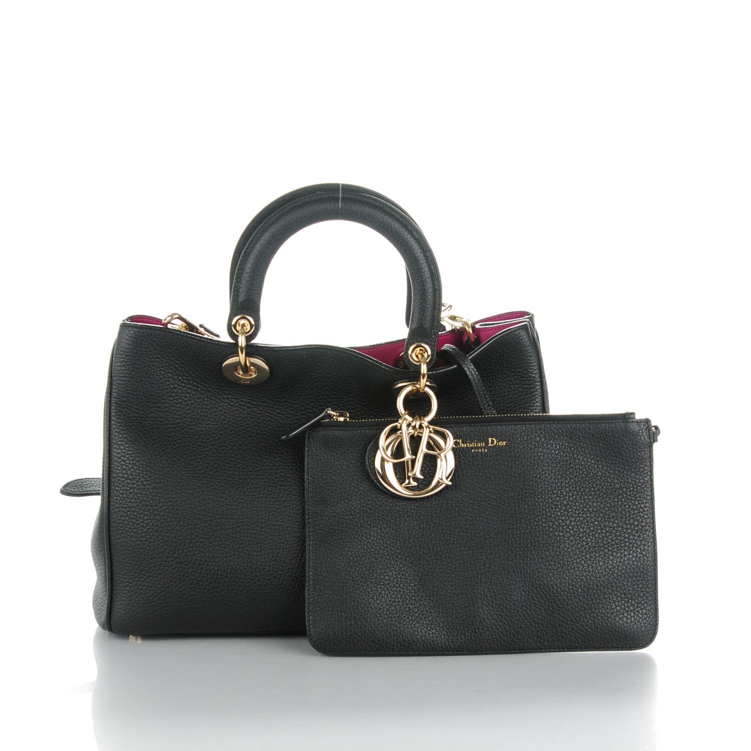 Christian Dior Bullcalf Medium Diorissimo Tote Black Rose Indien 4 of 10