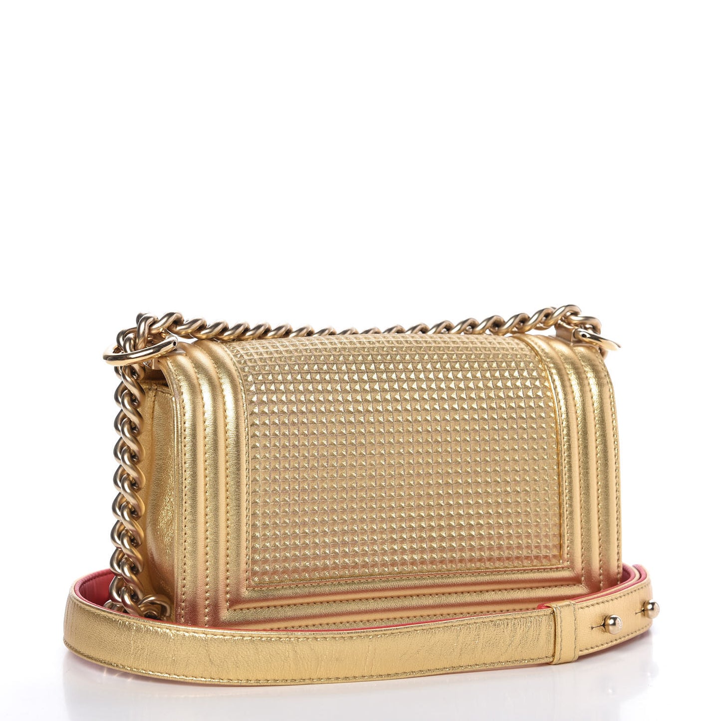 Metallic Lambskin Embossed Small Cube Boy Flap Gold