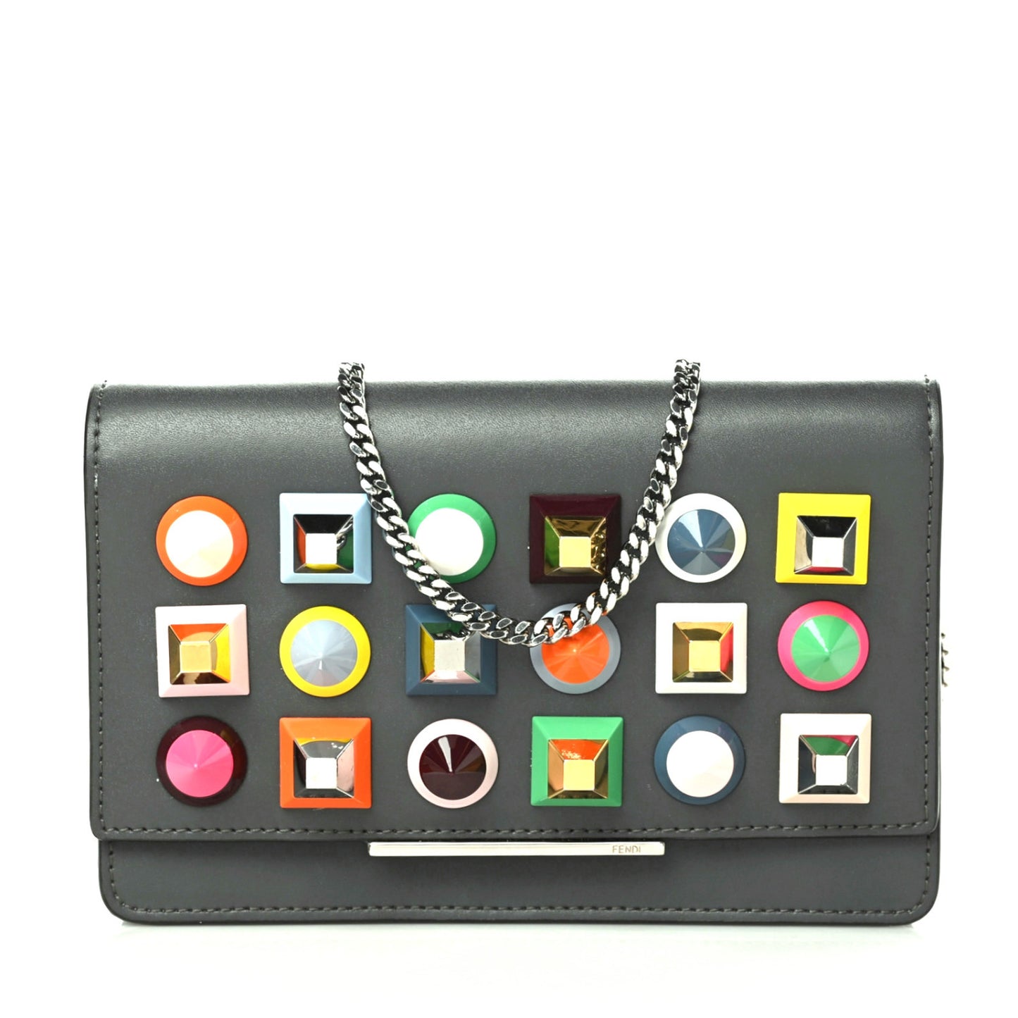 Vitello Liberty Studded Tube Wallet On Chain Asfalto Multicolor