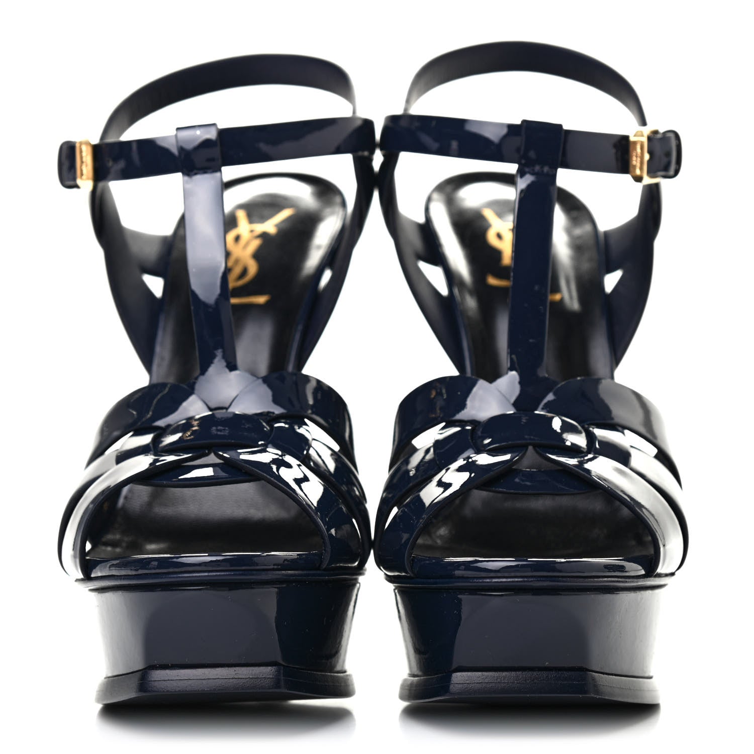 Saint Laurent Patent Tribute 105 Platform Sandals 37.5 Deep Marine 2 of 7