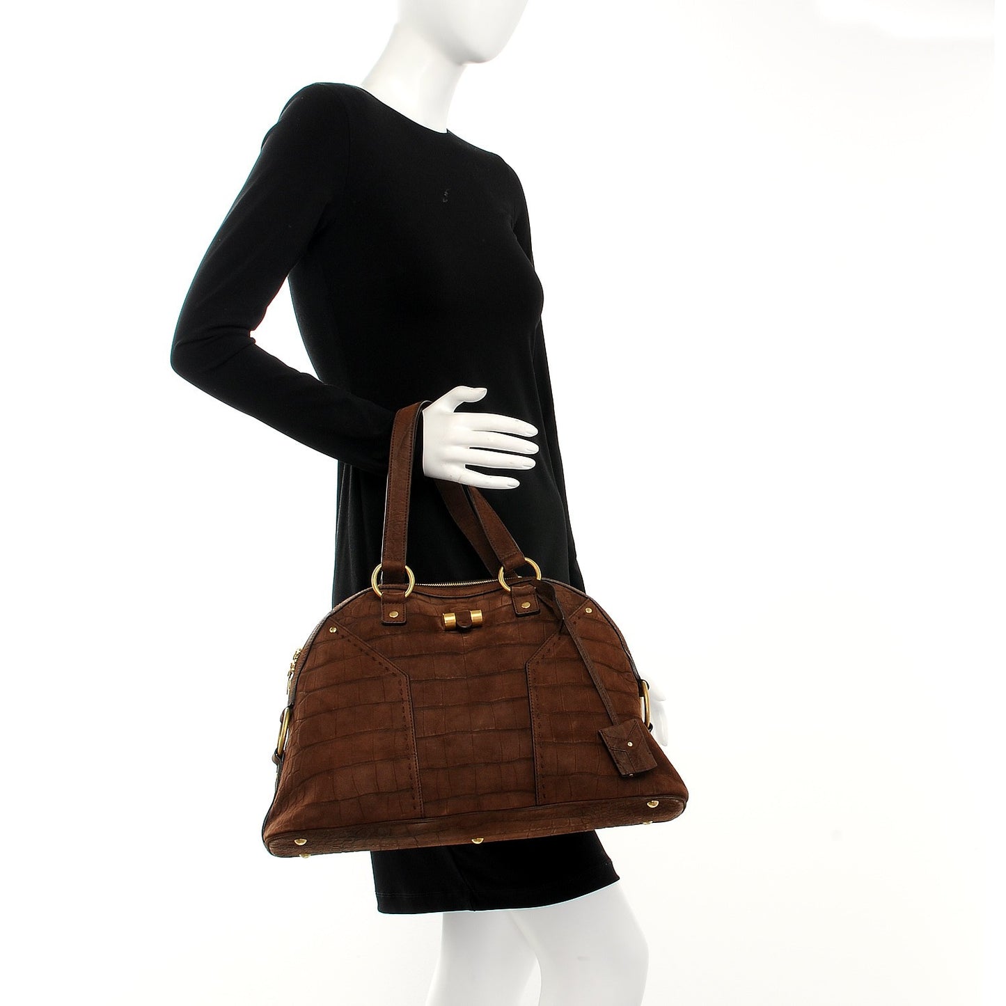 Nubuck Crocodile Embossed Large Muse Coffee Brown