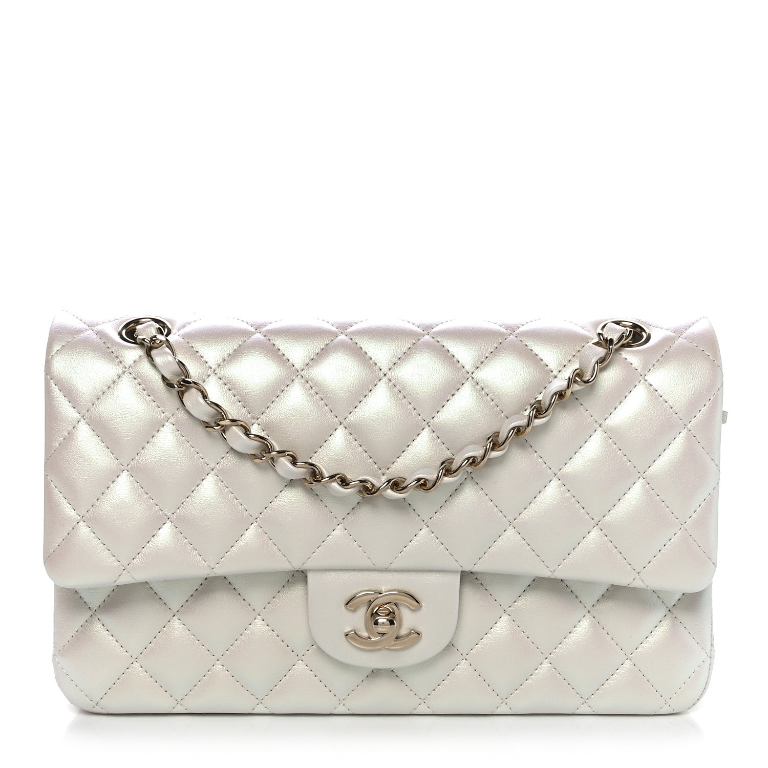 Chanel Iridescent Calfskin Quilted Medium Double Flap White 1 of 11