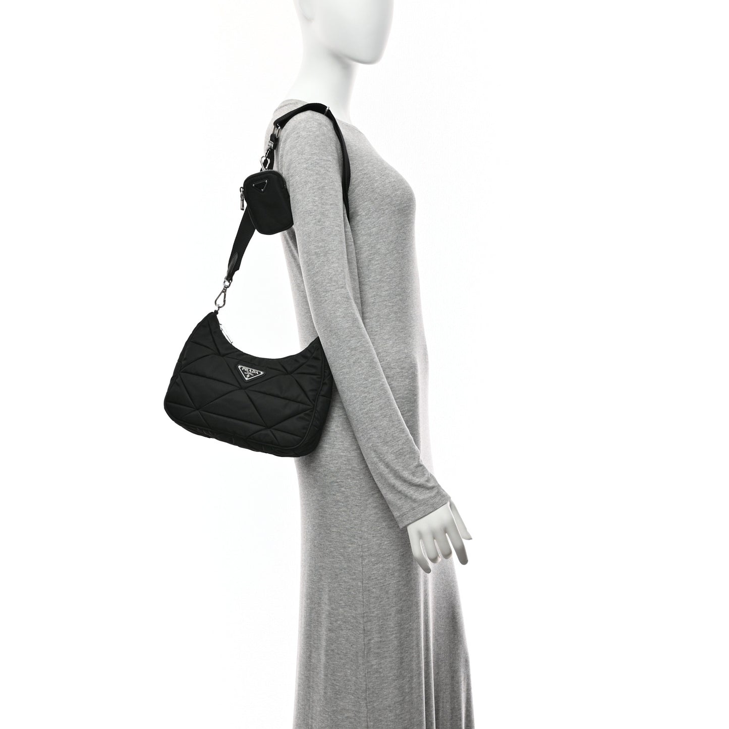 Re-Nylon Triangle Padded Patchwork Shoulder Bag Black