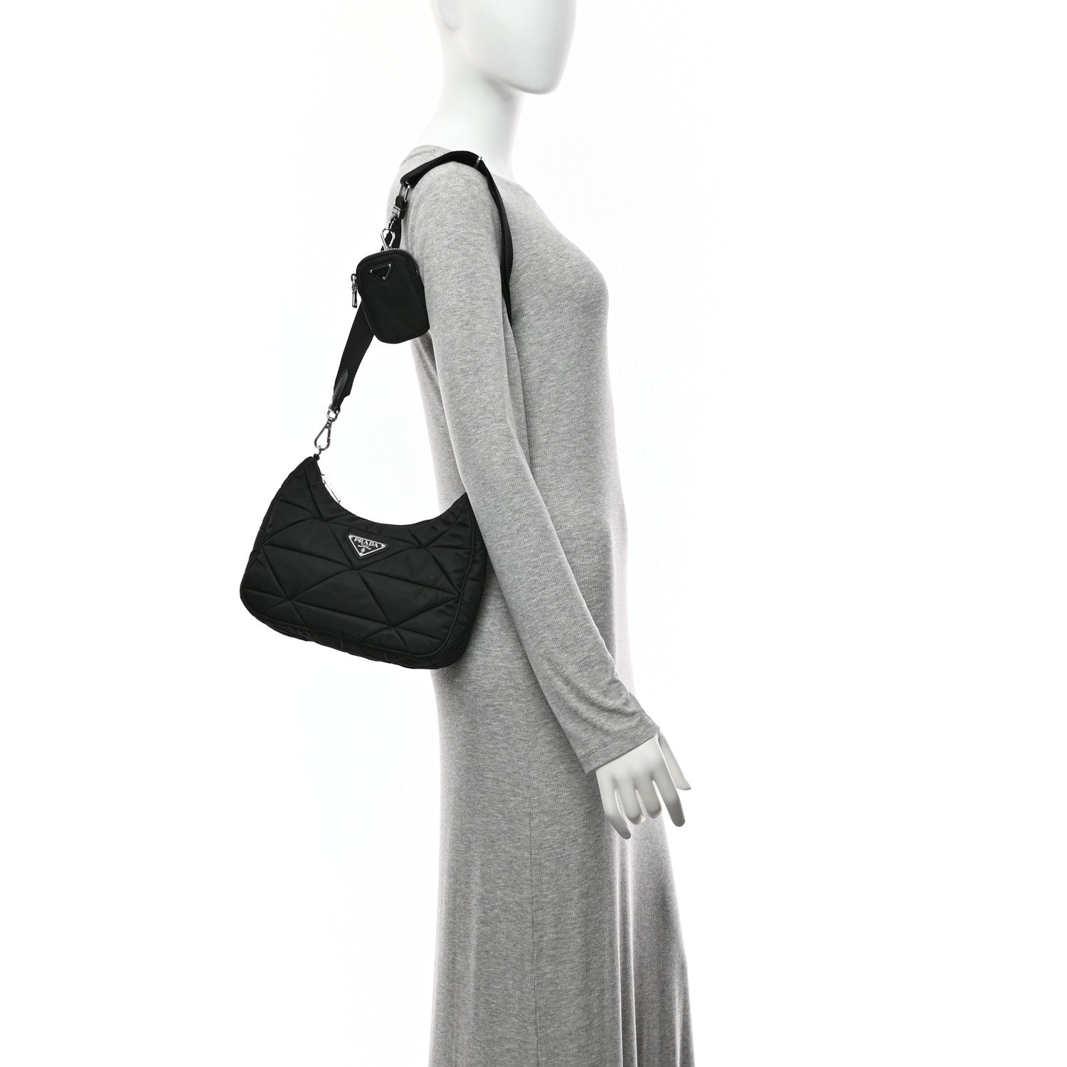 Prada Re-Nylon Triangle Padded Patchwork Shoulder Bag Black 2 of 10