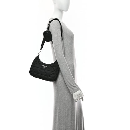 Prada Re-Nylon Triangle Padded Patchwork Shoulder Bag Black 2 of 10