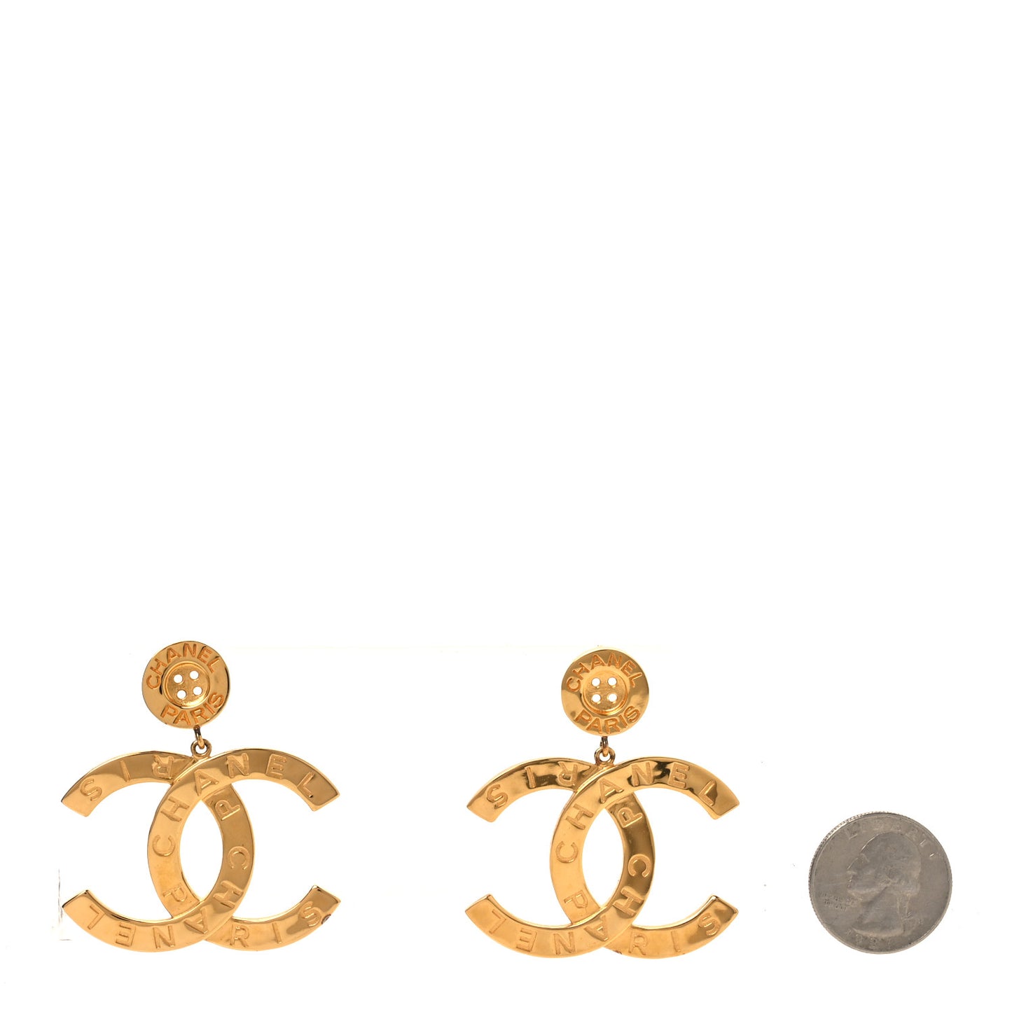 Metal Large Paris Button Earrings Gold