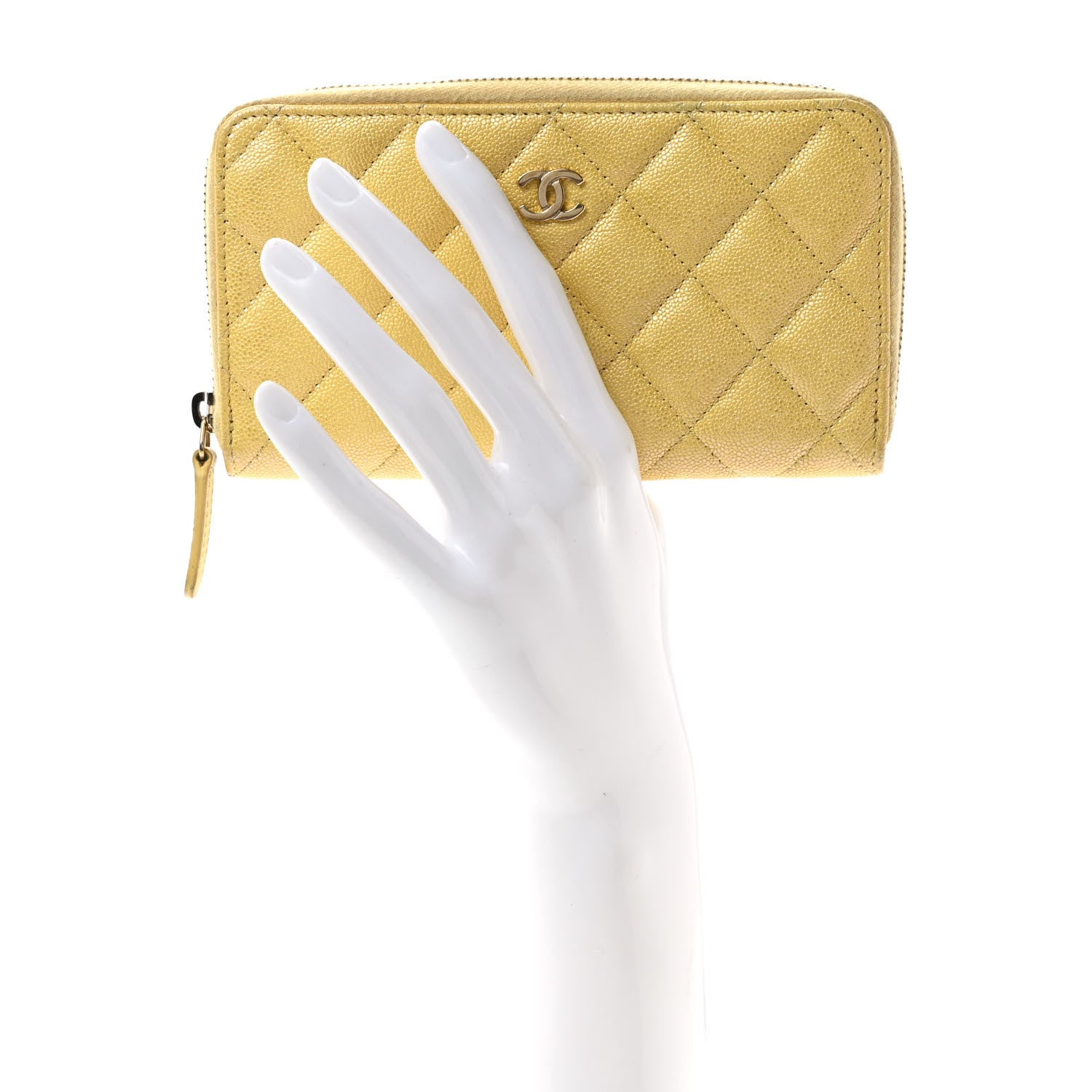 Chanel Iridescent Caviar Quilted Medium Zip Around Wallet Yellow 2 of 10