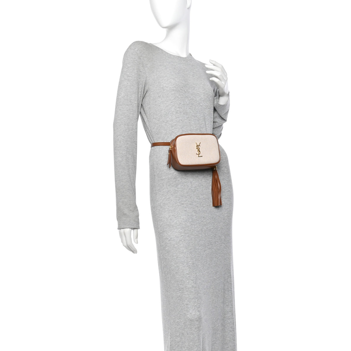 Saint Laurent Calfskin Canvas Monogram Lou Belt Bag Natural Beige Brick 2 of 10