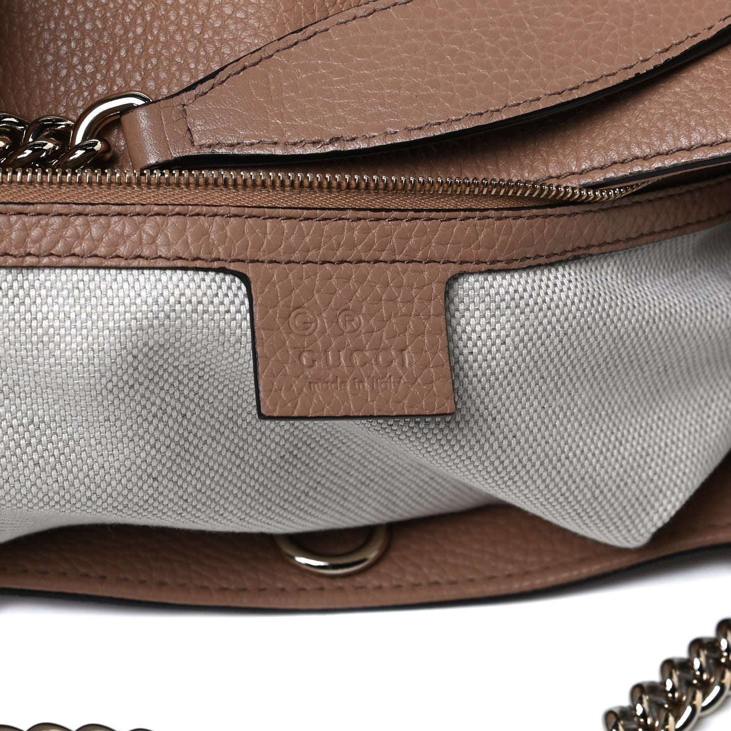 Pebbled Calfskin Medium Soho Chain Shoulder Bag Camelia