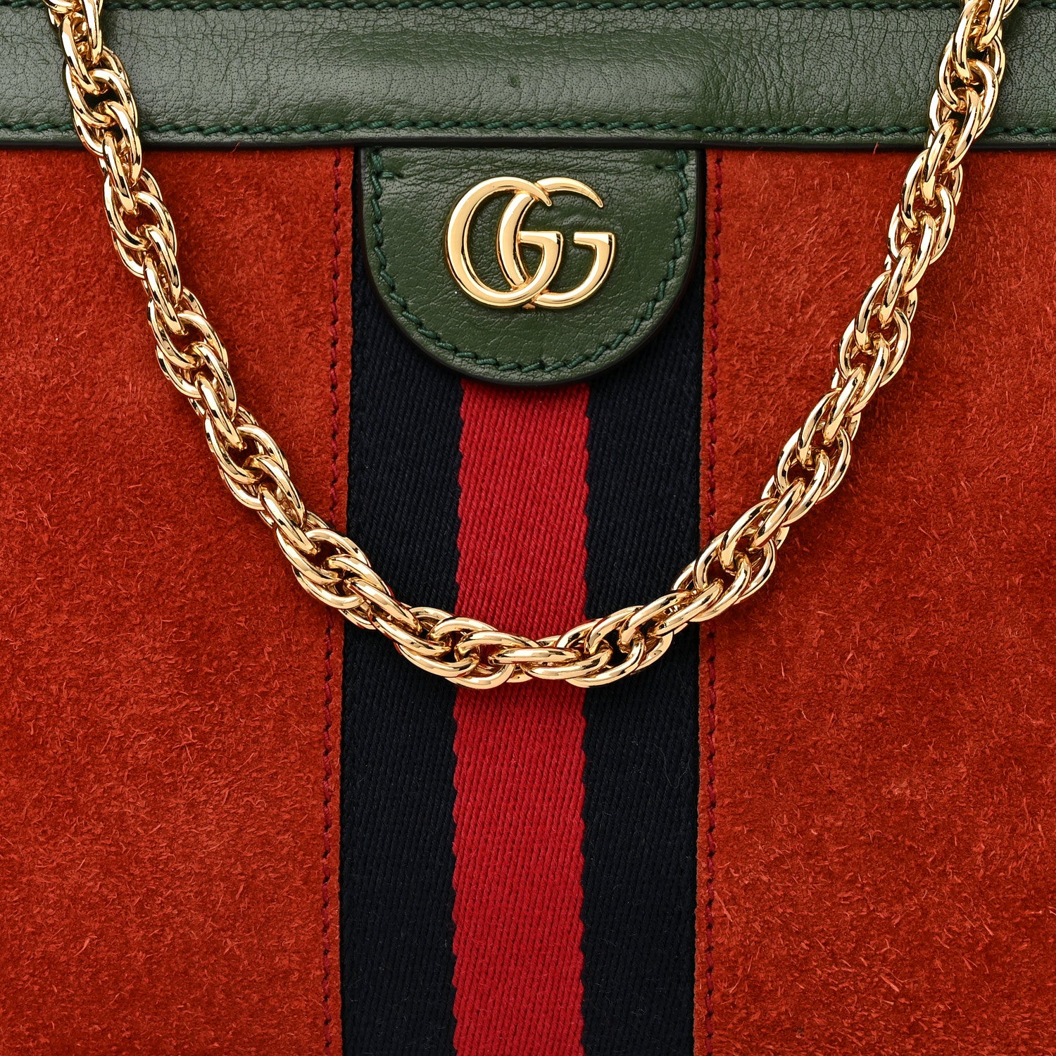 Gucci Suede Calfskin GG Web Small Ophidia Chain Shoulder Bag Brown Red Green 8 of 14
