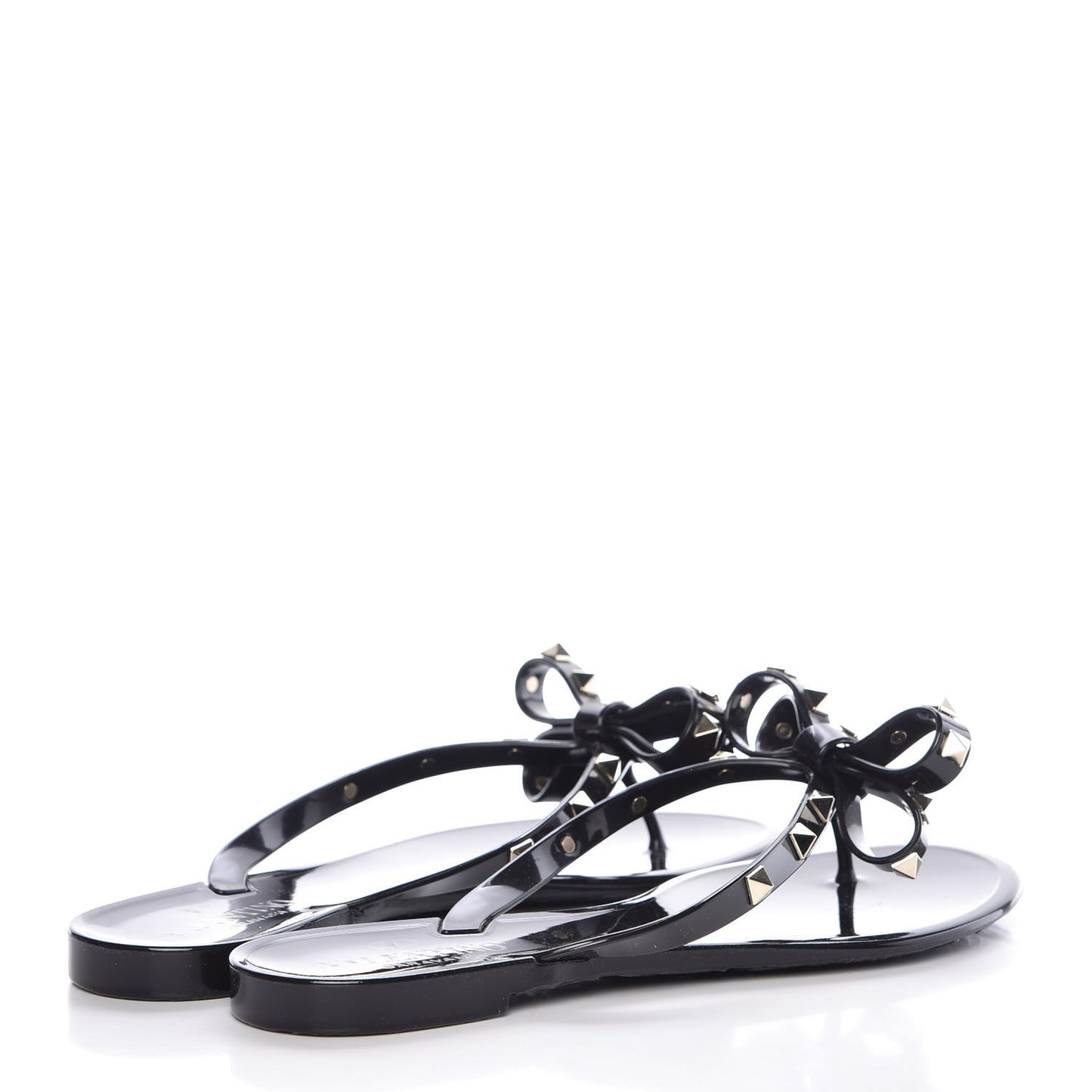 PVC Jelly Rockstud Bow Thong Sandals 38 Black