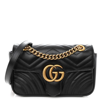 Gucci Calfskin Matelasse Mini GG Marmont Shoulder Bag Black 1 of 10