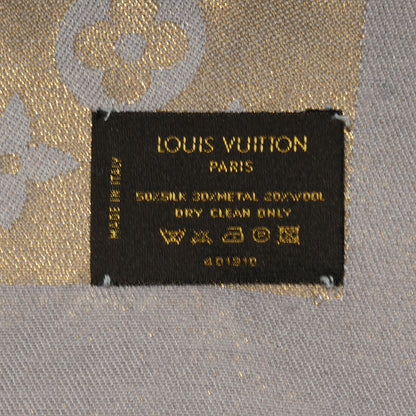 Louis Vuitton Silk Wool Monogram Shine Shawl Beige 5 of 5