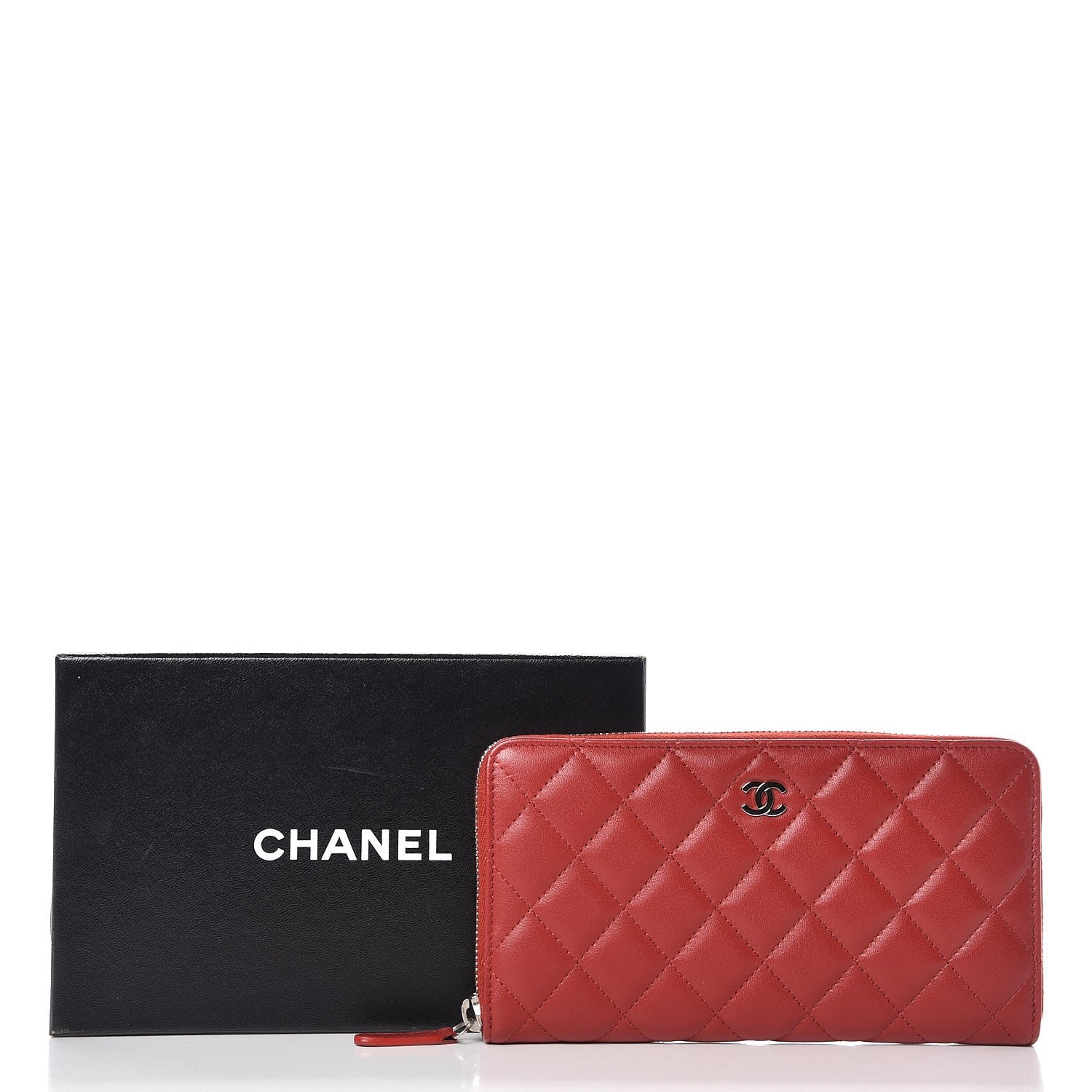 Chanel Lambskin Quilted Large Gusset Zip Around Wallet Red 9 of 9