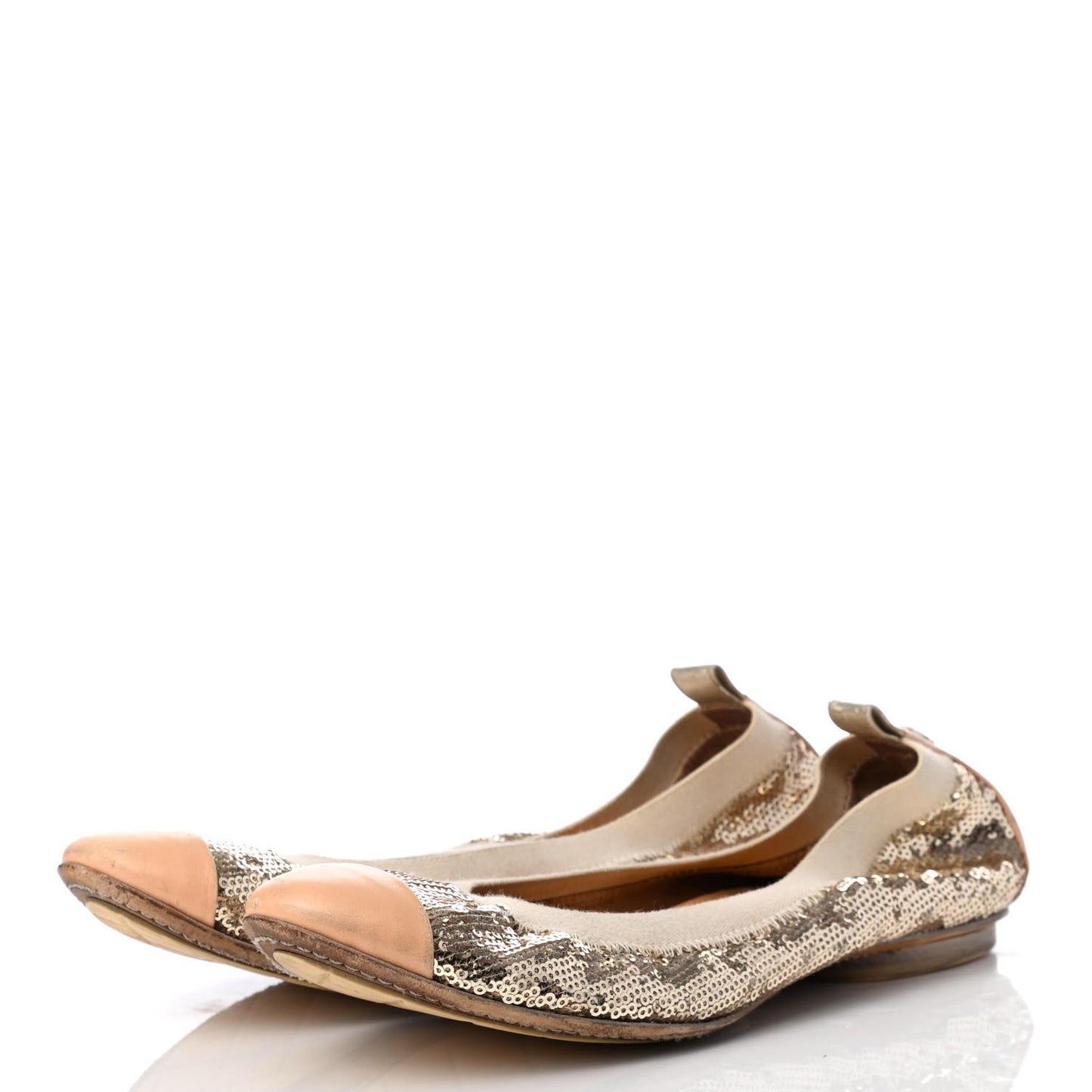 Sequin Lambskin Cap Toe Ballerina Flats 39 Gold
