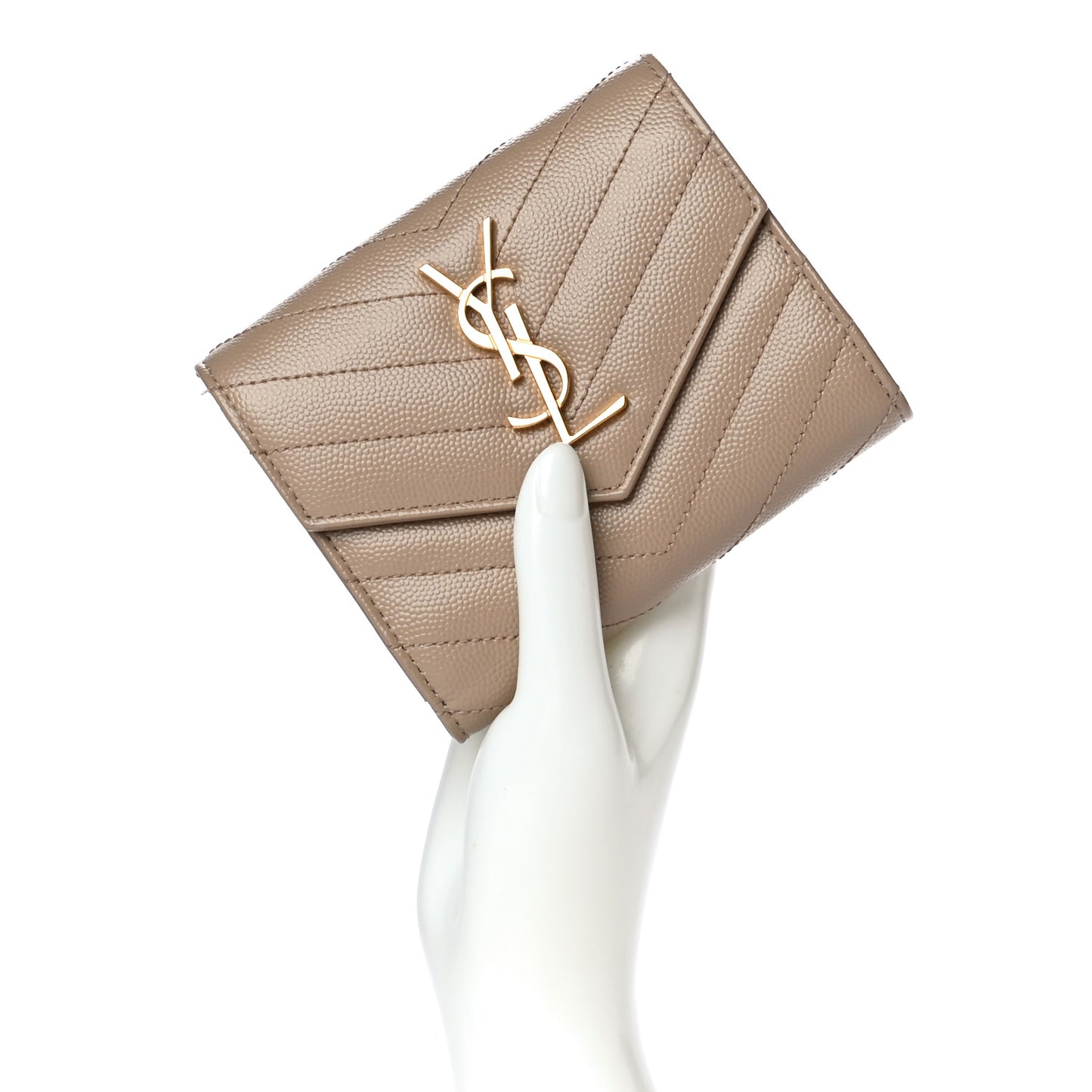 Grain De Poudre Matelasse Chevron Monogram Compact Tri Fold Wallet Dark Beige