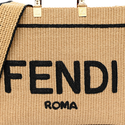 Fendi Straw Vitello King Plexiglass Woven Medium Fendi Sunshine Shopper Tote Natural Black 8 of 10