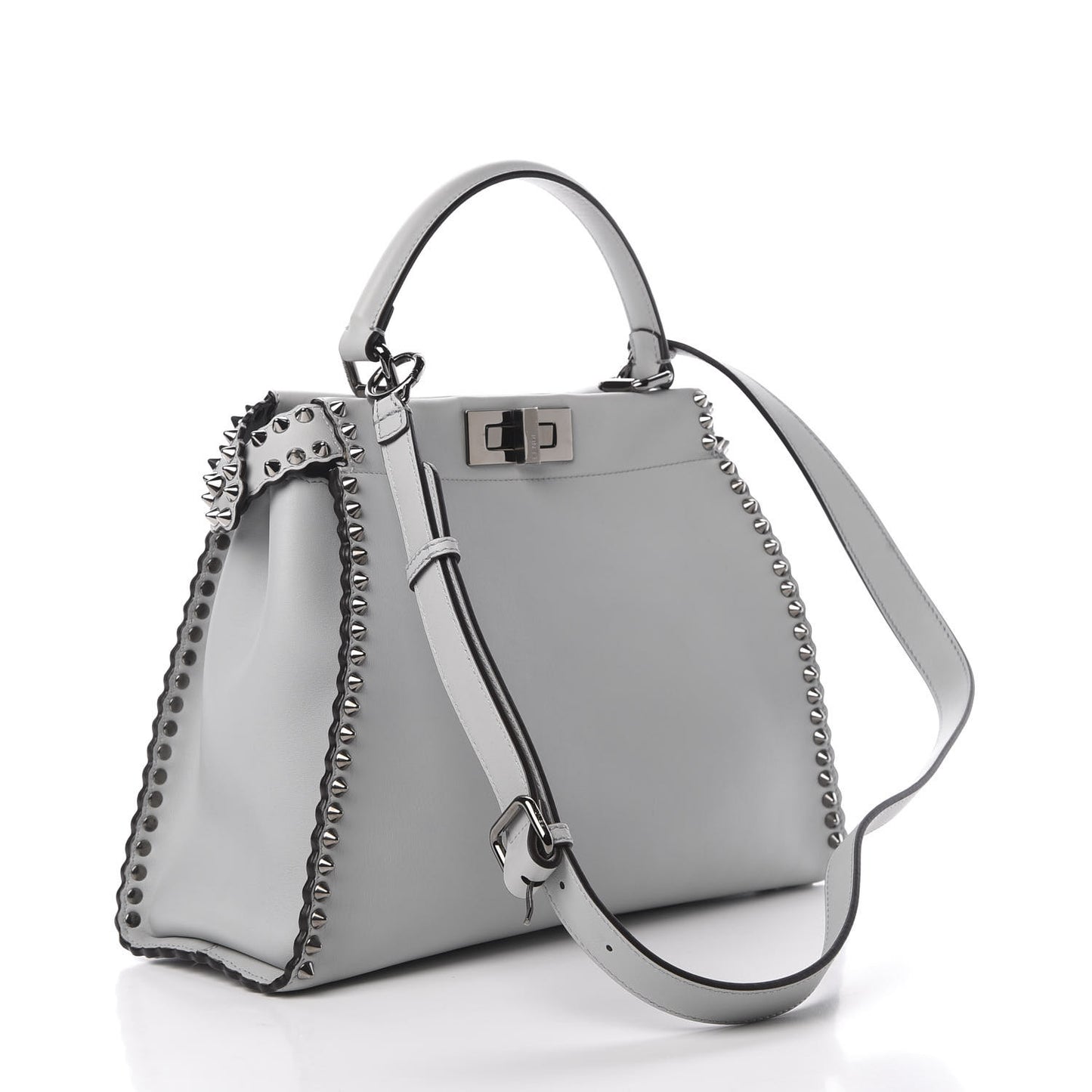 Vitello Seta Shiny Nappa Scalloped Studded Medium Peekaboo Iconic Satchel Grigio Perla