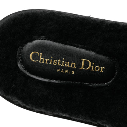 Christian Dior Shearling Canvas Lurex Embroidered Dway 10mm Slide Sandals 40 Black Natural 7 of 10