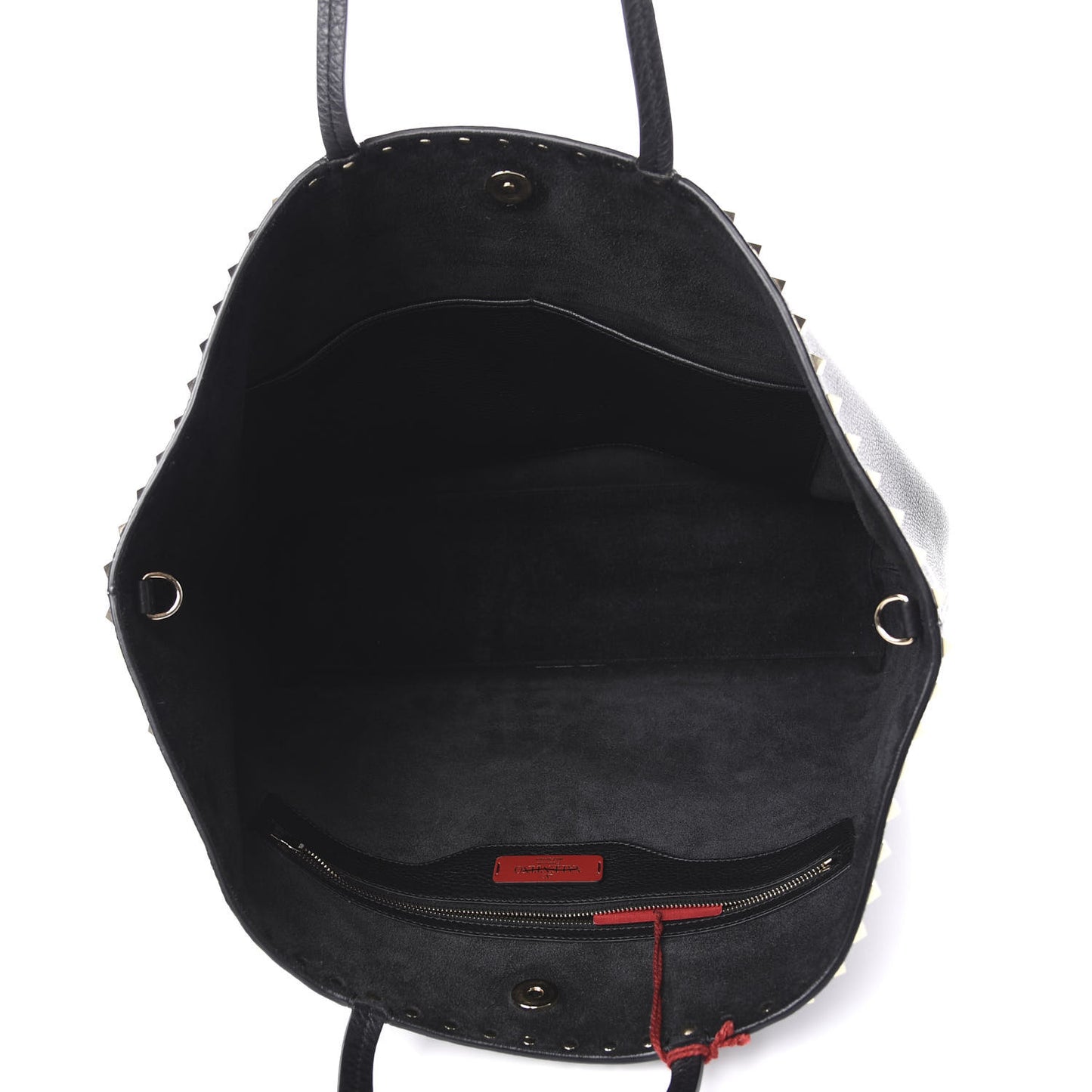 Grained Calfskin Rockstud Shoulder Tote Black