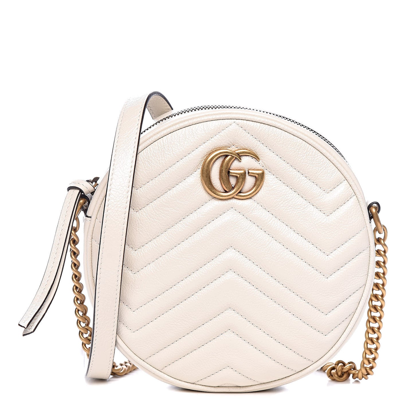 Calfskin Matelasse Mini GG Marmont Round Shoulder Bag White