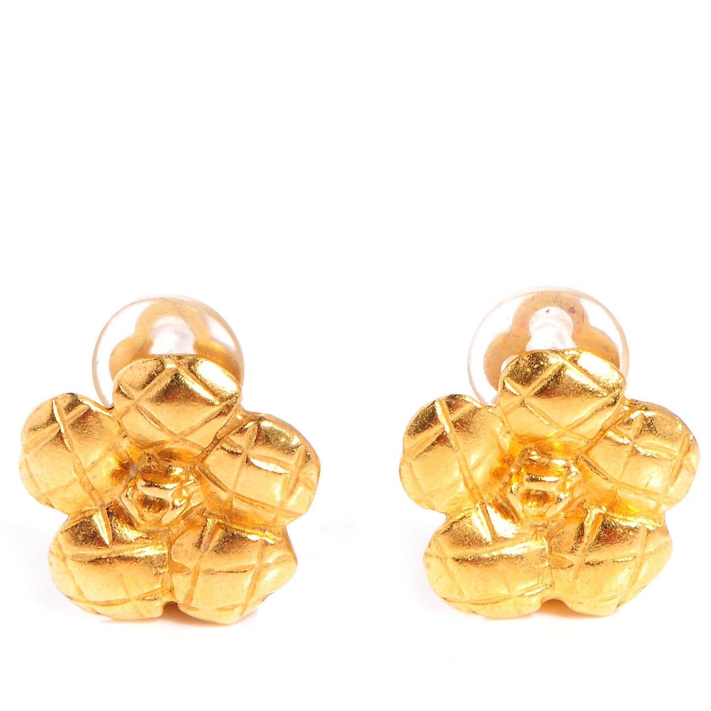 Quilted Camellia CC Clip On Earrings Gold