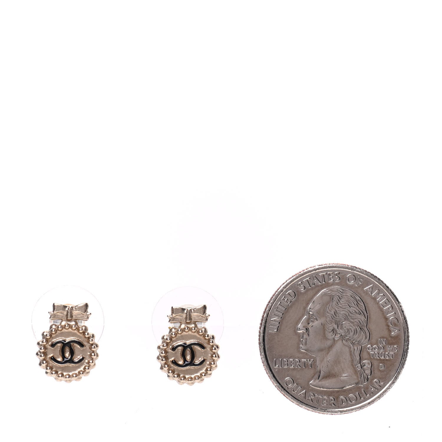 Chanel CC Bow Earrings Black Gold 2 of 5