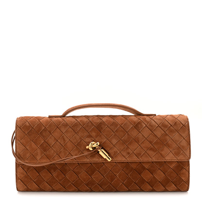 Bottega Veneta Suede Intrecciato Long Andiamo Top Handle Clutch  Amber 1 of 9