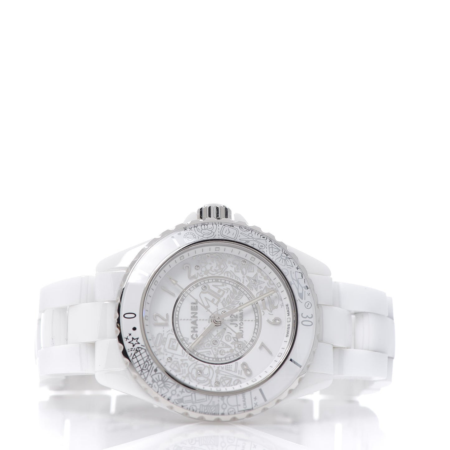 Stainless Steel Ceramic Diamond 38mm J12 Limited Edition Automatic Watch White