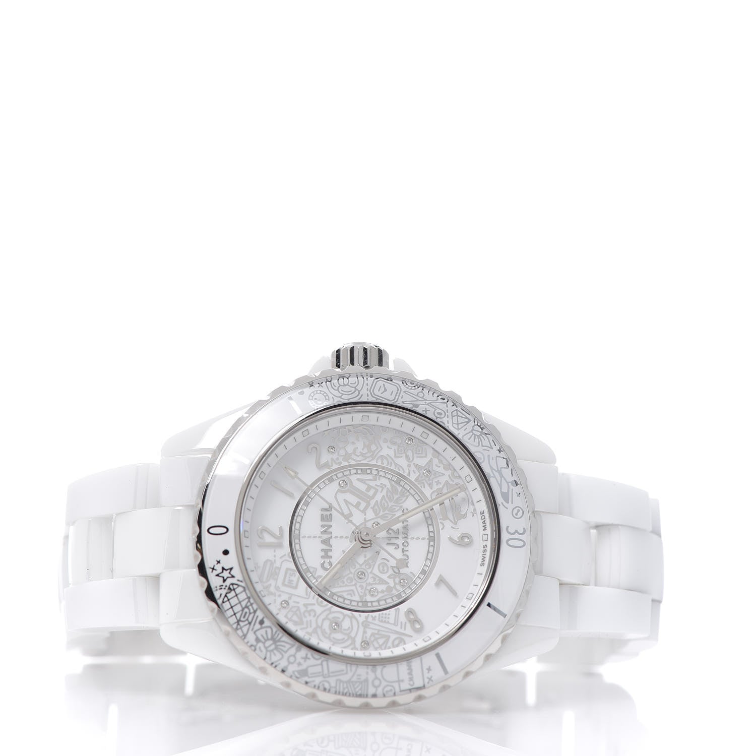 Chanel Stainless Steel Ceramic Diamond 38mm J12 Limited Edition Automatic Watch White 3 of 7