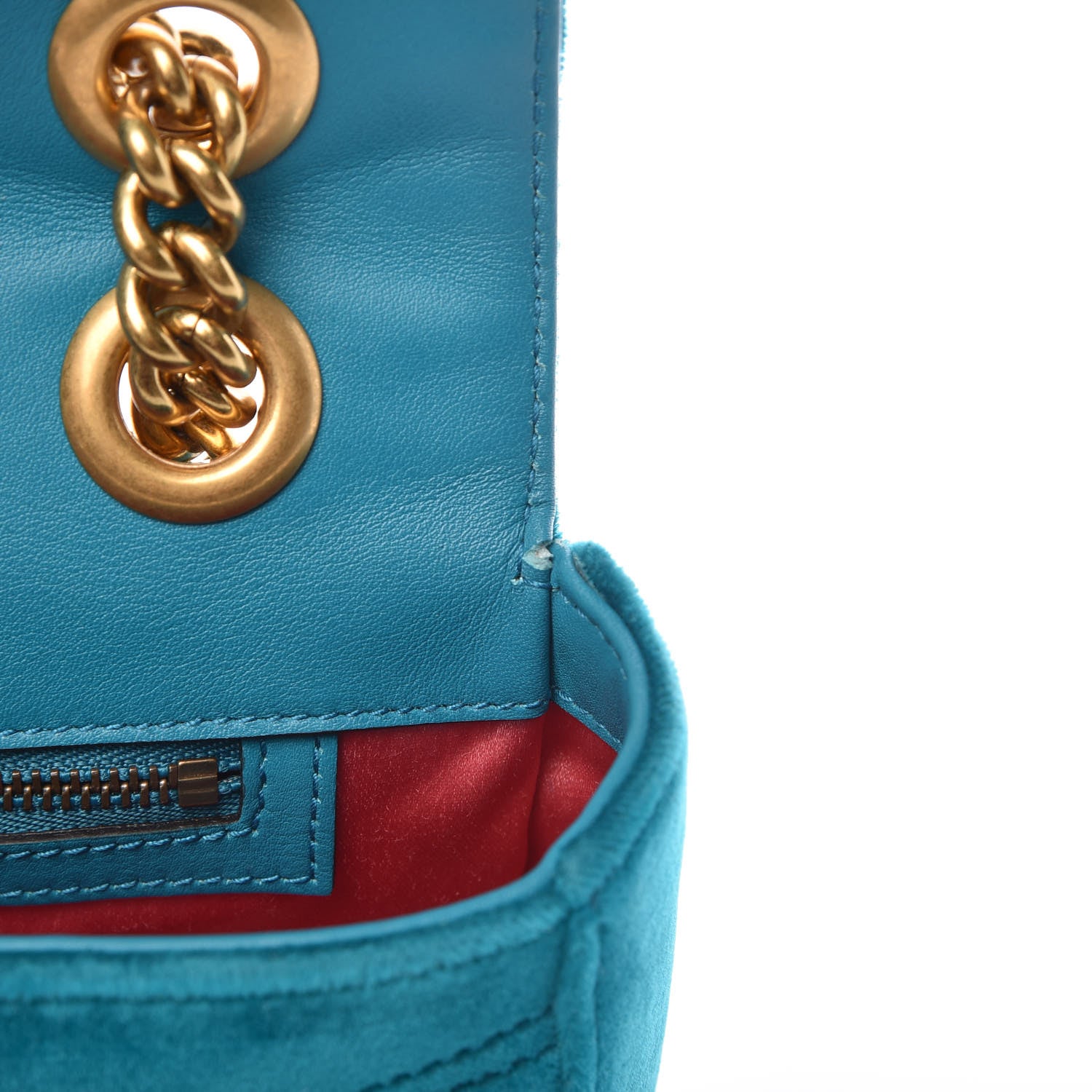 Gucci Velvet Matelasse Small GG Marmont Shoulder Bag Pavone Cyan 11 of 11