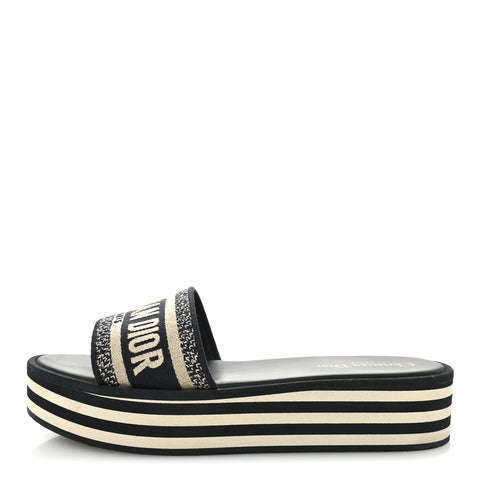 Canvas Embroidered D-Way Platform Sandals 39.5 Deep Blue