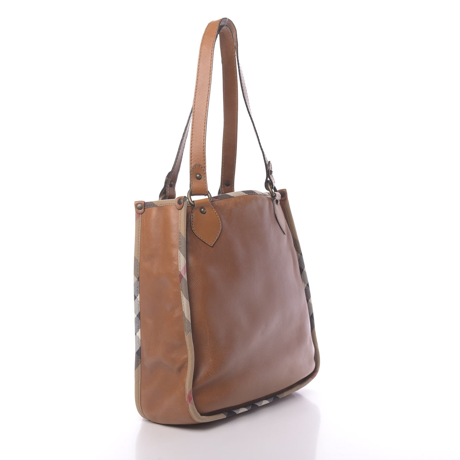 Burberry Calfskin Nova Check Shoulder Bag Tan 3 of 16