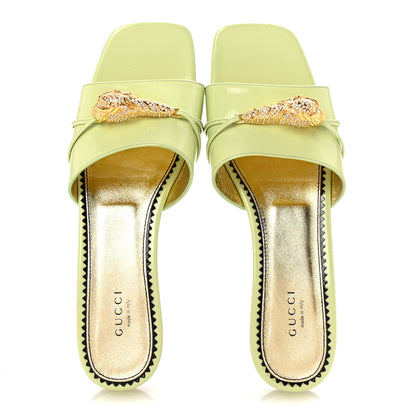 Gucci Patent Crystal Snake Head Block Heel Slide Sandals 40 Pistachio Green 2 of 9
