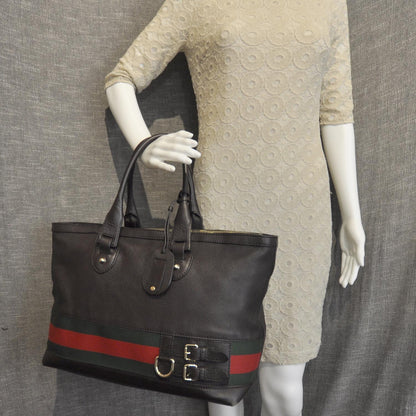 Gucci Leather Large Web Heritage Tote Dark Brown 2 of 9