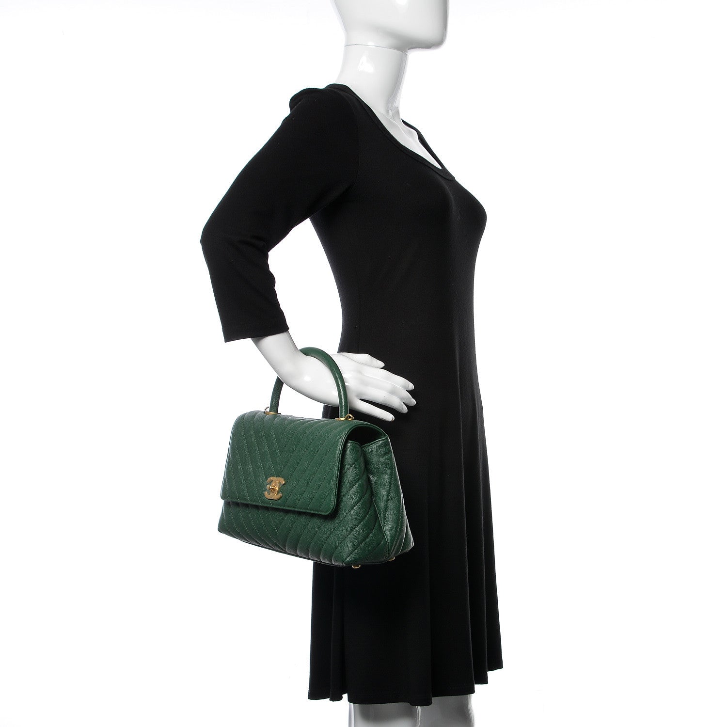 Chanel Caviar Chevron Chevron Quilted Small Coco Handle Flap Green 3 of 10