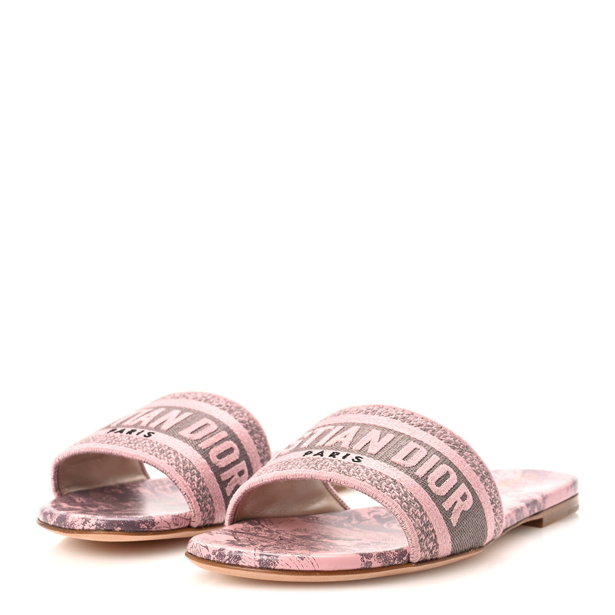 Christian Dior Canvas Toile De Jouy Embroidered Dway Flat Slide Sandals 36 Chateau Rose 4 of 10