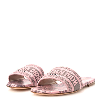 Christian Dior Canvas Toile De Jouy Embroidered Dway Flat Slide Sandals 36 Chateau Rose 4 of 10