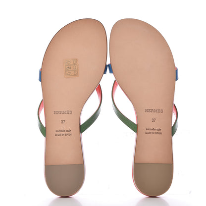 Hermes Nappa Calfskin Corfou Sandals 37 Multicolor Celeste 6 of 9