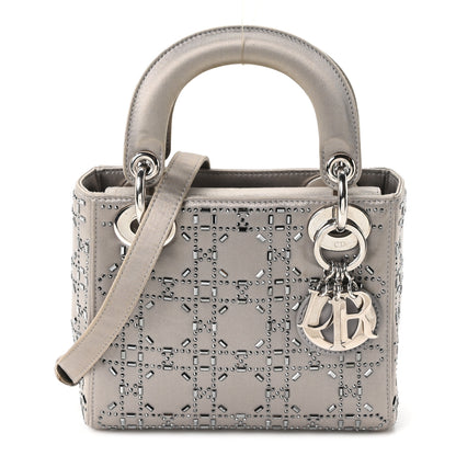 Christian Dior Satin Crystal Cannage Mini Lady Dior Gray 1 of 10