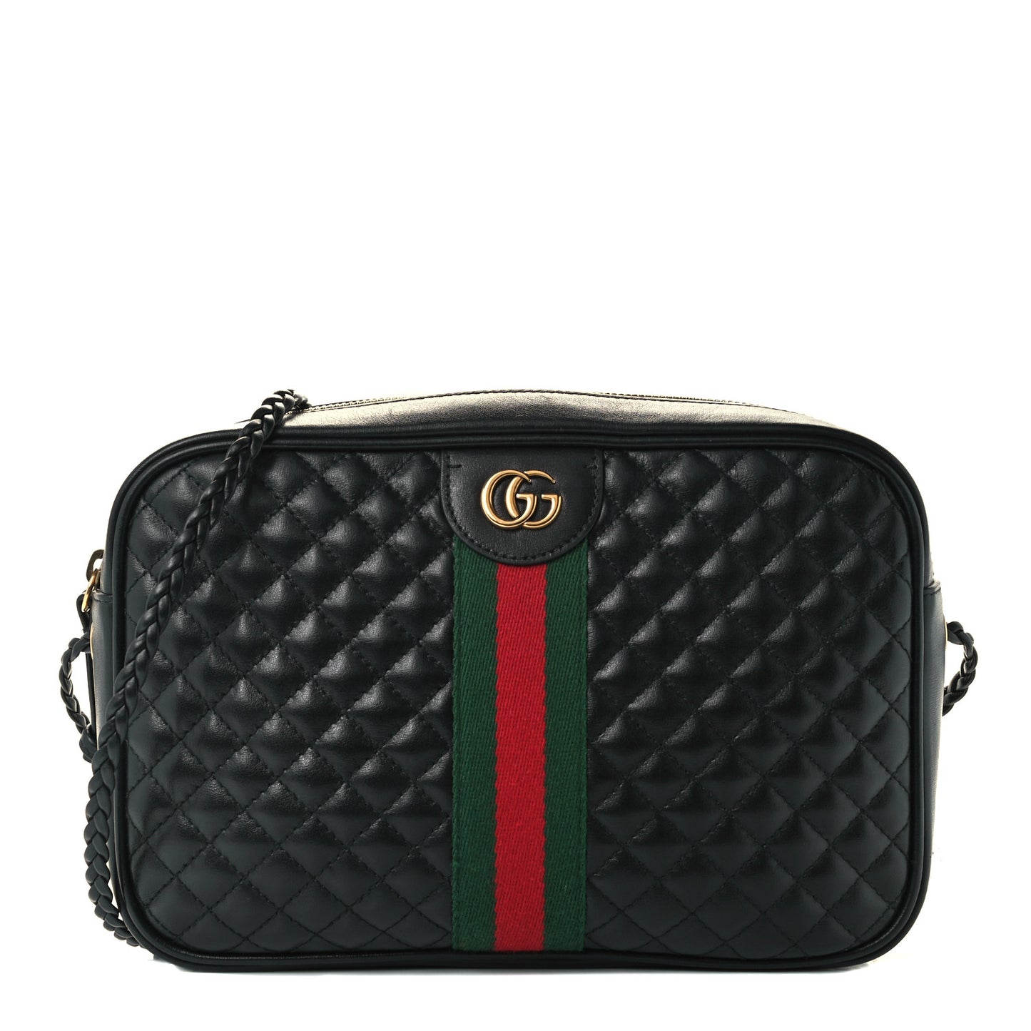 Calfskin Web Trapuntata Small GG Shoulder Bag Black