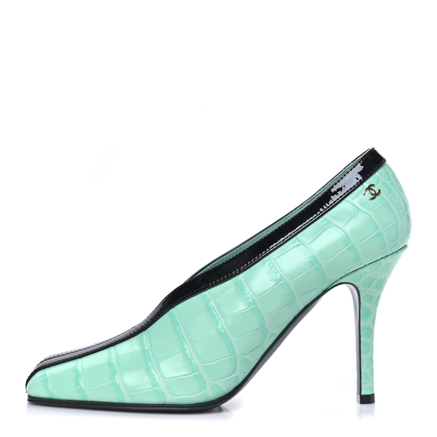 Crocodile Embossed Patent Calfskin Pumps 38 Green Black