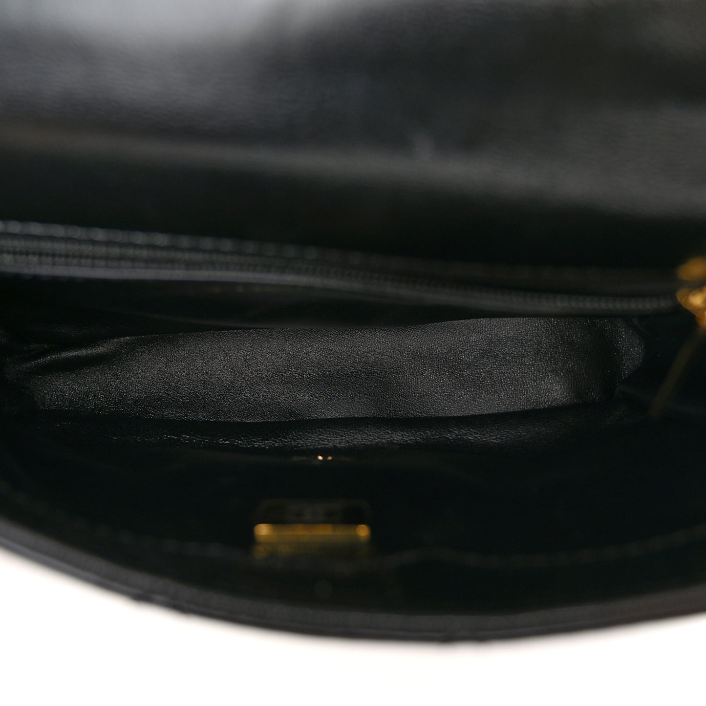 Shiny Lambskin Quilted Golden Links Top Handle Flap Black